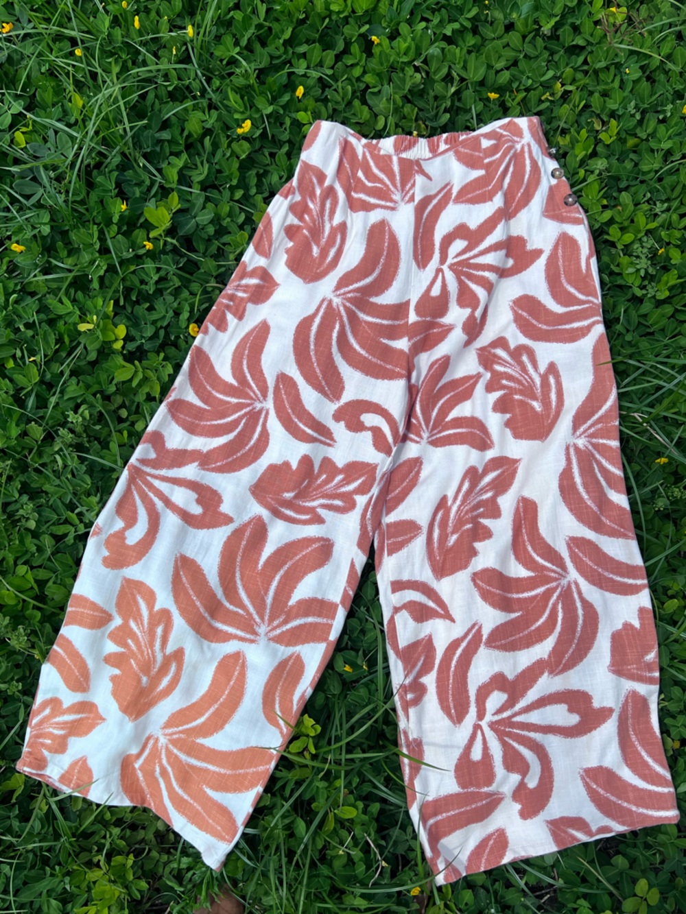 Sienna Sky Big Brown Leaf Print Linen Blend Wide-Leg Capris XL